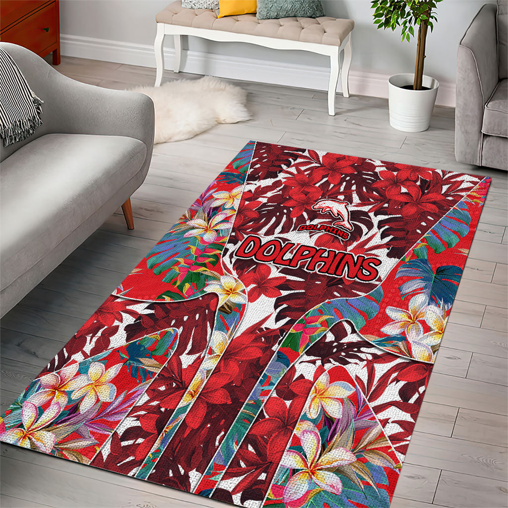 Dolphins Area Rug Tropical Hibiscus Floral Pattern With Red And White Accents