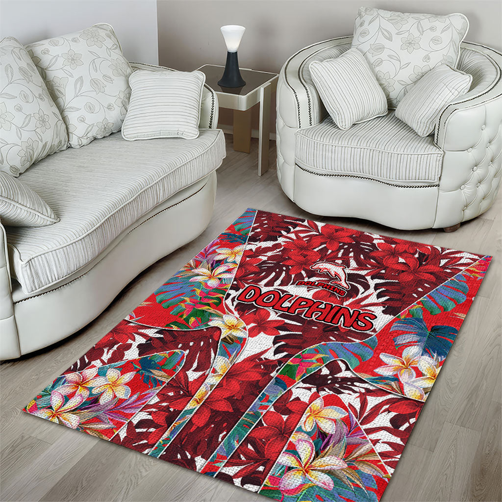 Dolphins Area Rug Tropical Hibiscus Floral Pattern With Red And White Accents