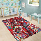 Dolphins Area Rug Tropical Hibiscus Floral Pattern With Red And White Accents