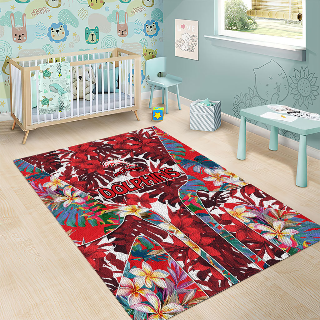 Dolphins Area Rug Tropical Hibiscus Floral Pattern With Red And White Accents