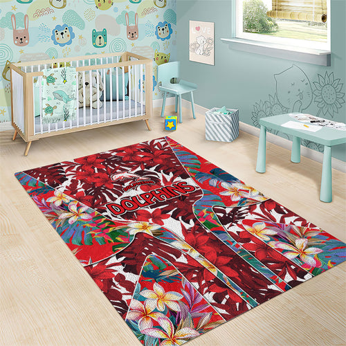 Dolphins Area Rug Tropical Hibiscus Floral Pattern With Red And White Accents