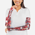 Dolphins Arm Sleeves Tropical Hibiscus Floral Pattern With Red And White Accents