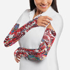 Dolphins Arm Sleeves Tropical Hibiscus Floral Pattern With Red And White Accents