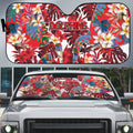 Dolphins Auto Sun Shade Tropical Hibiscus Floral Pattern With Red And White Accents