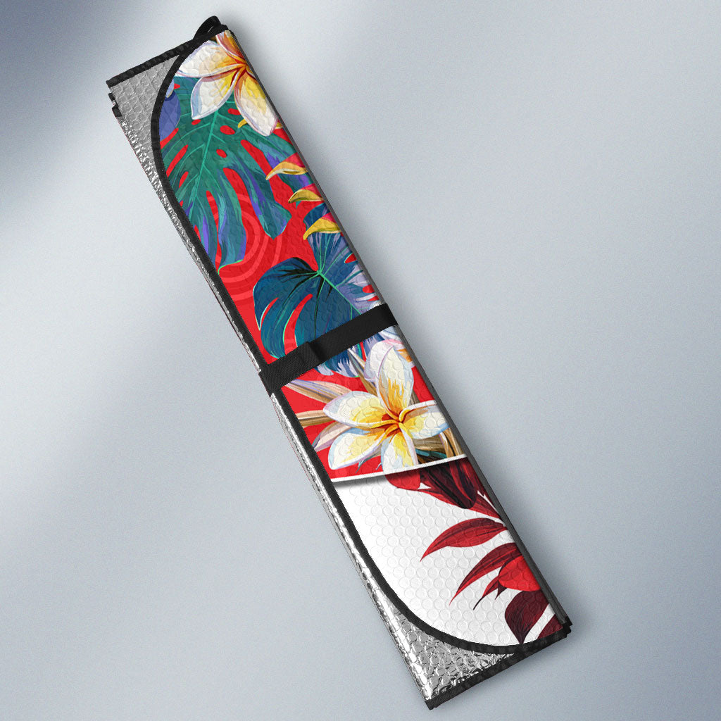 Dolphins Auto Sun Shade Tropical Hibiscus Floral Pattern With Red And White Accents