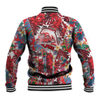 Dolphins Baseball Jacket Tropical Hibiscus Floral Pattern With Red And White Accents