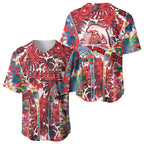 Dolphins Baseball Jersey Tropical Hibiscus Floral Pattern With Red And White Accents