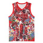 Dolphins Basketball Jersey Tropical Hibiscus Floral Pattern With Red And White Accents