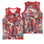 Dolphins Basketball Jersey Tropical Hibiscus Floral Pattern With Red And White Accents
