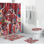 Dolphins Bathroom Set Tropical Hibiscus Floral Pattern With Red And White Accents