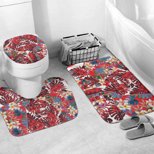 Dolphins Bathroom Set Tropical Hibiscus Floral Pattern With Red And White Accents