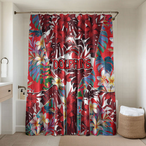 Dolphins Bathroom Set Tropical Hibiscus Floral Pattern With Red And White Accents