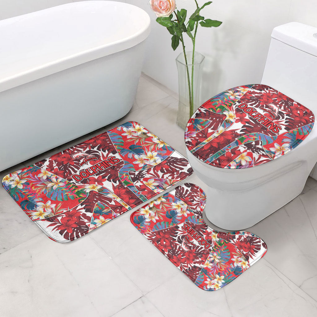 Dolphins Bathroom Set Tropical Hibiscus Floral Pattern With Red And White Accents