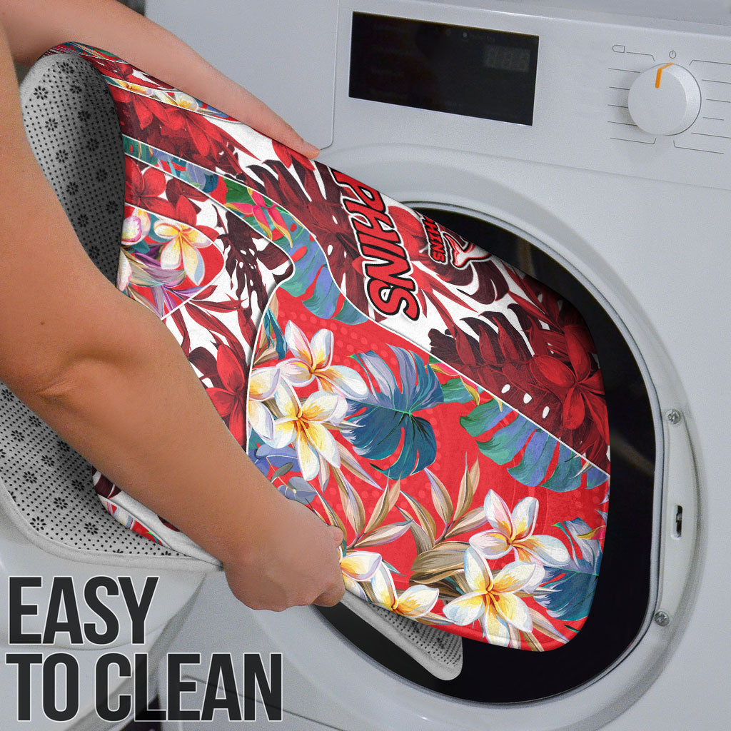 Dolphins Bathroom Set Tropical Hibiscus Floral Pattern With Red And White Accents
