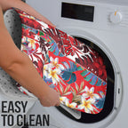 Dolphins Bathroom Set Tropical Hibiscus Floral Pattern With Red And White Accents