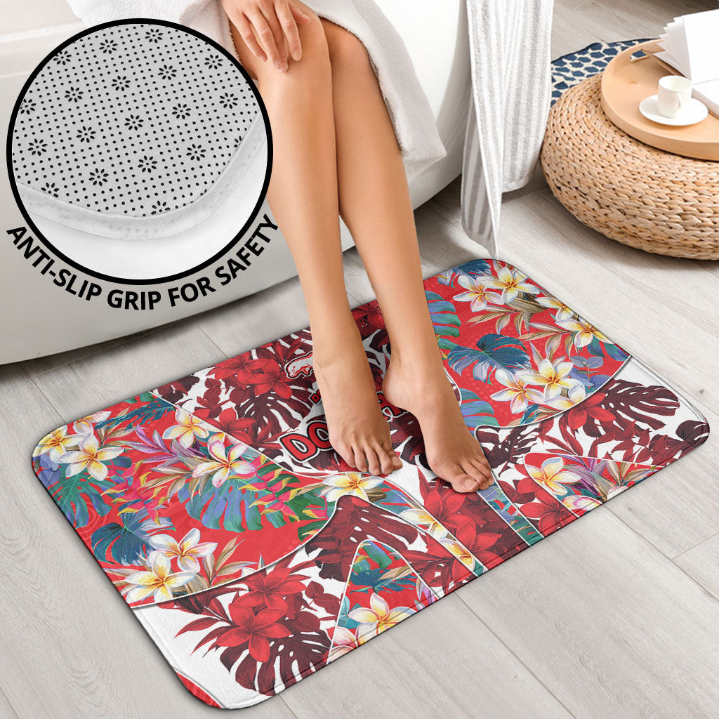 Dolphins Bathroom Set Tropical Hibiscus Floral Pattern With Red And White Accents