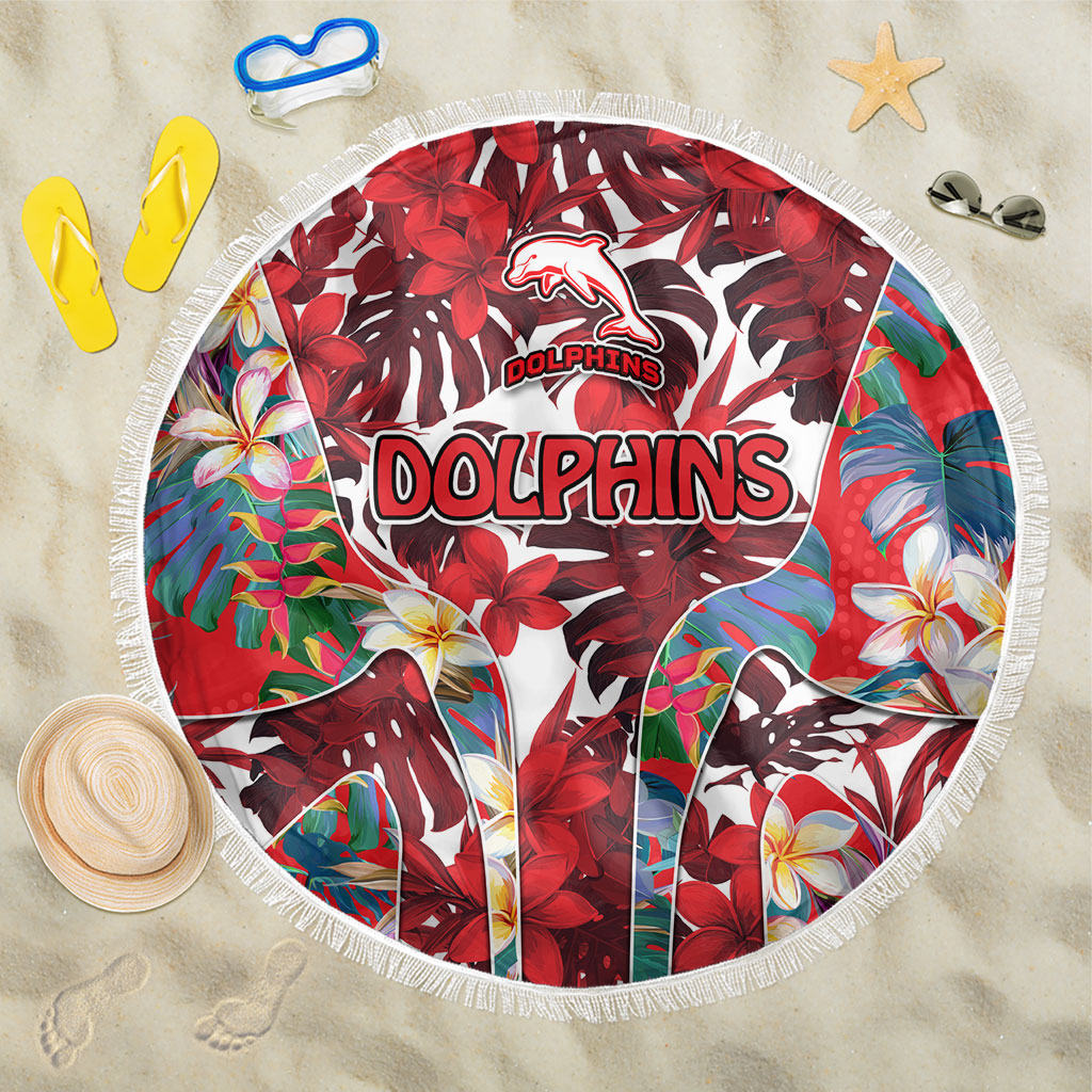 Dolphins Beach Blanket Tropical Hibiscus Floral Pattern With Red And White Accents