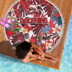 Dolphins Beach Blanket Tropical Hibiscus Floral Pattern With Red And White Accents