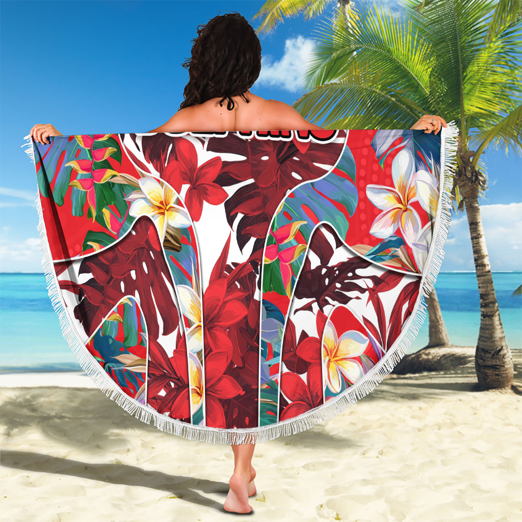 Dolphins Beach Blanket Tropical Hibiscus Floral Pattern With Red And White Accents