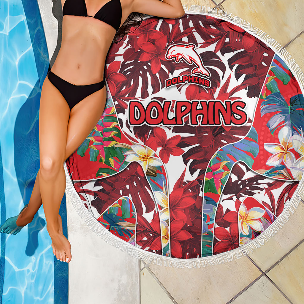 Dolphins Beach Blanket Tropical Hibiscus Floral Pattern With Red And White Accents