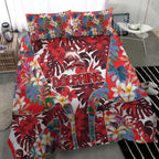 Dolphins Bedding Set Tropical Hibiscus Floral Pattern With Red And White Accents