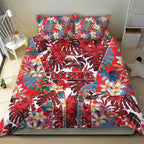 Dolphins Bedding Set Tropical Hibiscus Floral Pattern With Red And White Accents