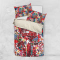 Dolphins Bedding Set Tropical Hibiscus Floral Pattern With Red And White Accents