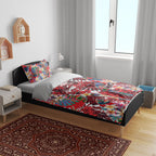 Dolphins Bedding Set Tropical Hibiscus Floral Pattern With Red And White Accents