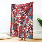 Dolphins Blanket Tropical Hibiscus Floral Pattern With Red And White Accents