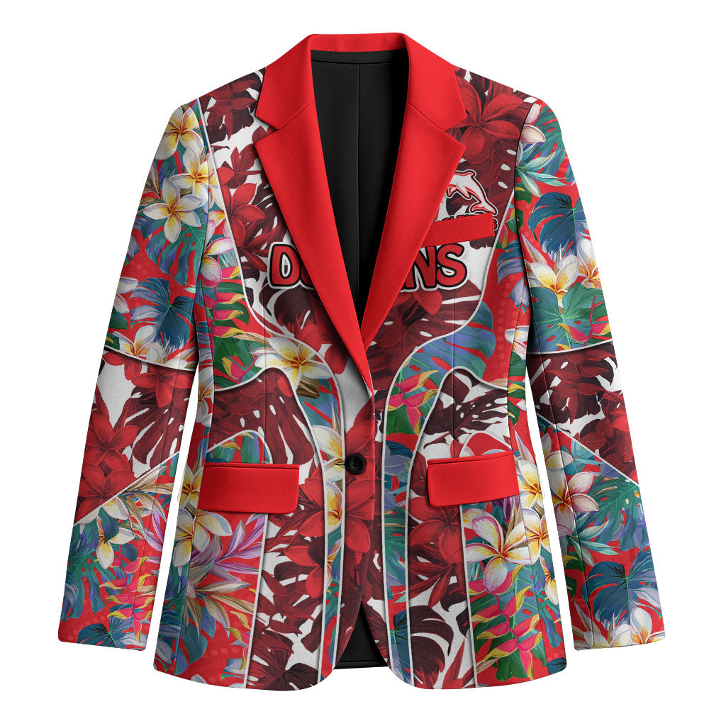 Dolphins Blazer Tropical Hibiscus Floral Pattern With Red And White Accents