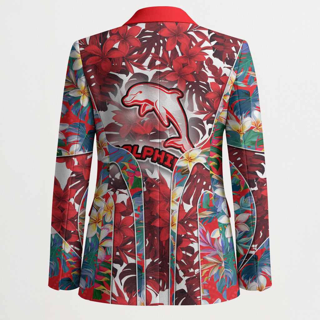 Dolphins Blazer Tropical Hibiscus Floral Pattern With Red And White Accents