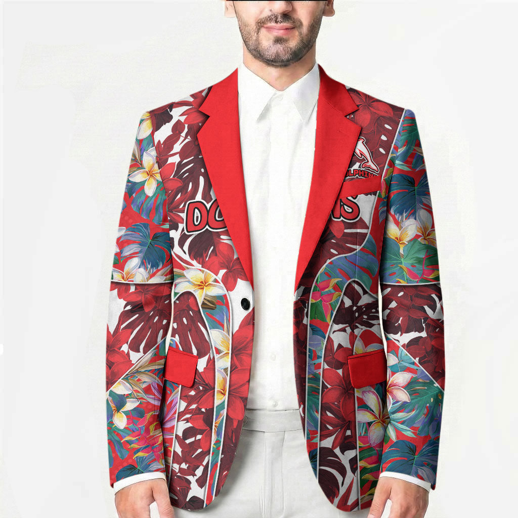 Dolphins Blazer Tropical Hibiscus Floral Pattern With Red And White Accents