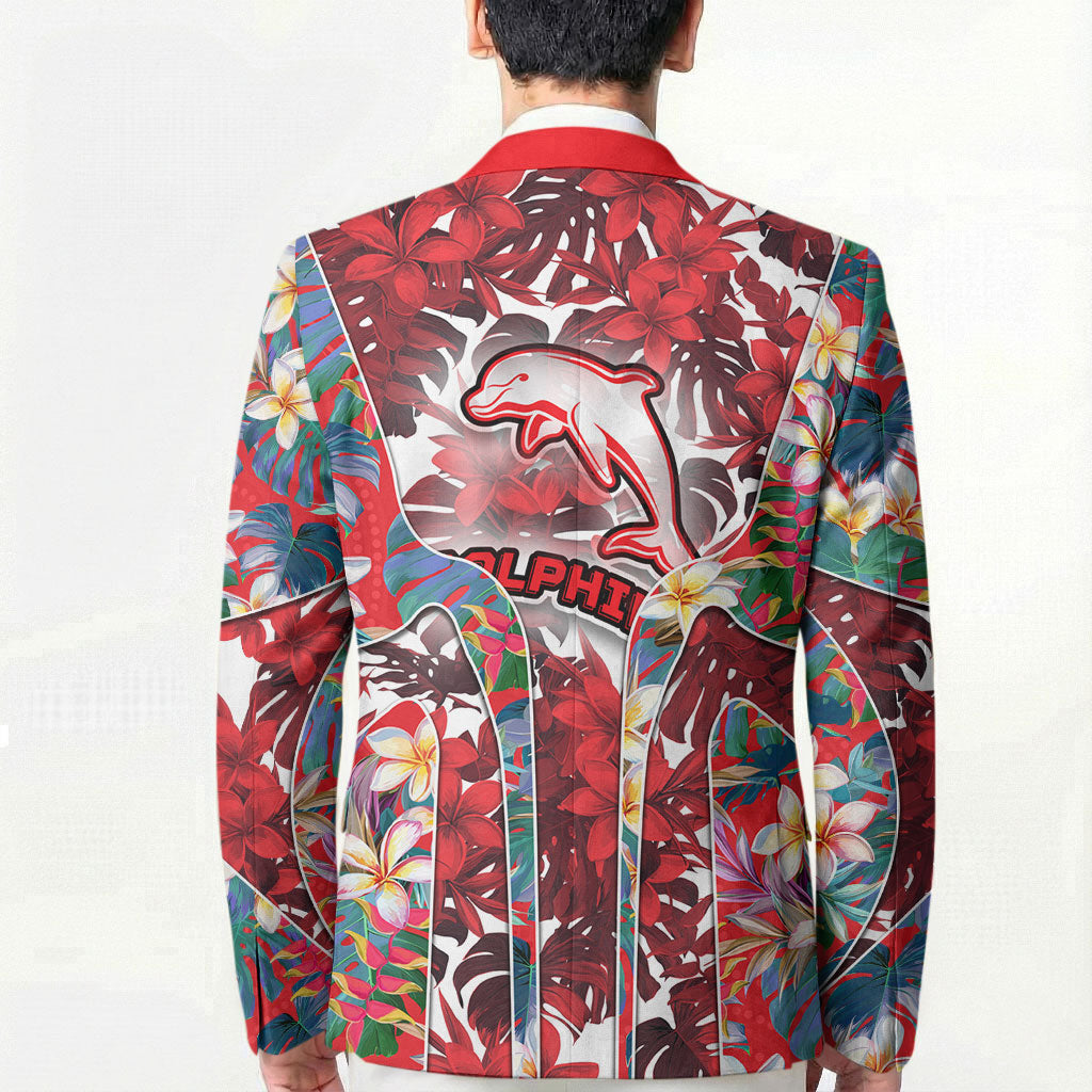 Dolphins Blazer Tropical Hibiscus Floral Pattern With Red And White Accents
