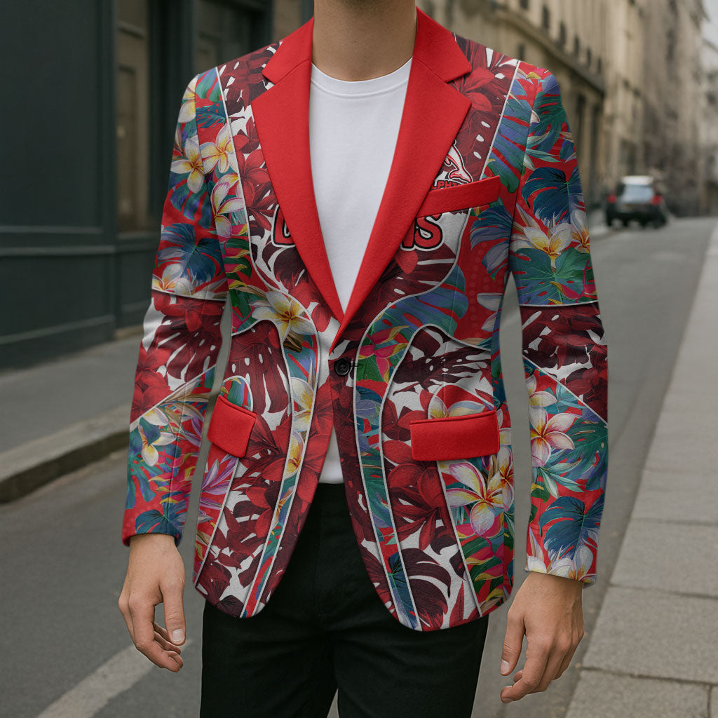 Dolphins Blazer Tropical Hibiscus Floral Pattern With Red And White Accents