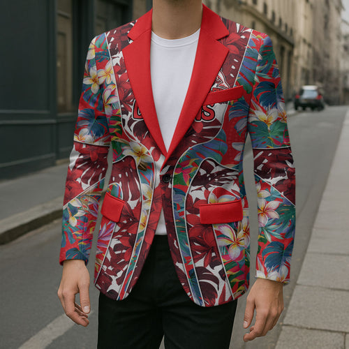 Dolphins Blazer Tropical Hibiscus Floral Pattern With Red And White Accents