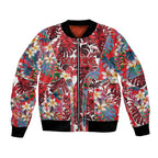Dolphins Bomber Jacket Tropical Hibiscus Floral Pattern With Red And White Accents