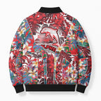 Dolphins Bomber Puffer Jacket Tropical Hibiscus Floral Pattern With Red And White Accents