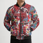 Dolphins Bomber Puffer Jacket Tropical Hibiscus Floral Pattern With Red And White Accents