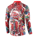 Dolphins Button Sweatshirt Tropical Hibiscus Floral Pattern With Red And White Accents
