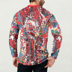 Dolphins Button Sweatshirt Tropical Hibiscus Floral Pattern With Red And White Accents
