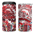 Dolphins 4 in 1 Can Cooler Tumbler Tropical Hibiscus Floral Pattern With Red And White Accents