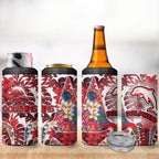 Dolphins 4 in 1 Can Cooler Tumbler Tropical Hibiscus Floral Pattern With Red And White Accents