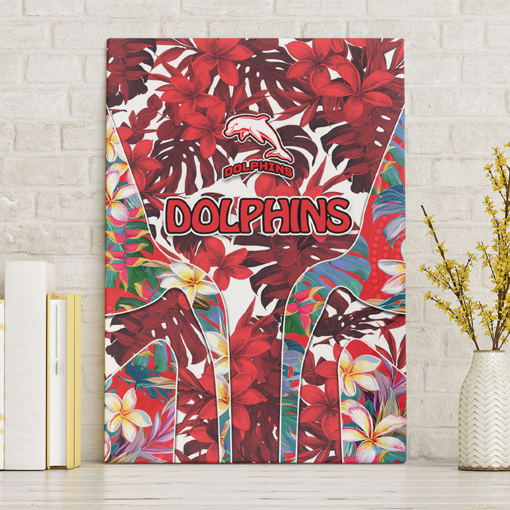 Dolphins Canvas Wall Art Tropical Hibiscus Floral Pattern With Red And White Accents