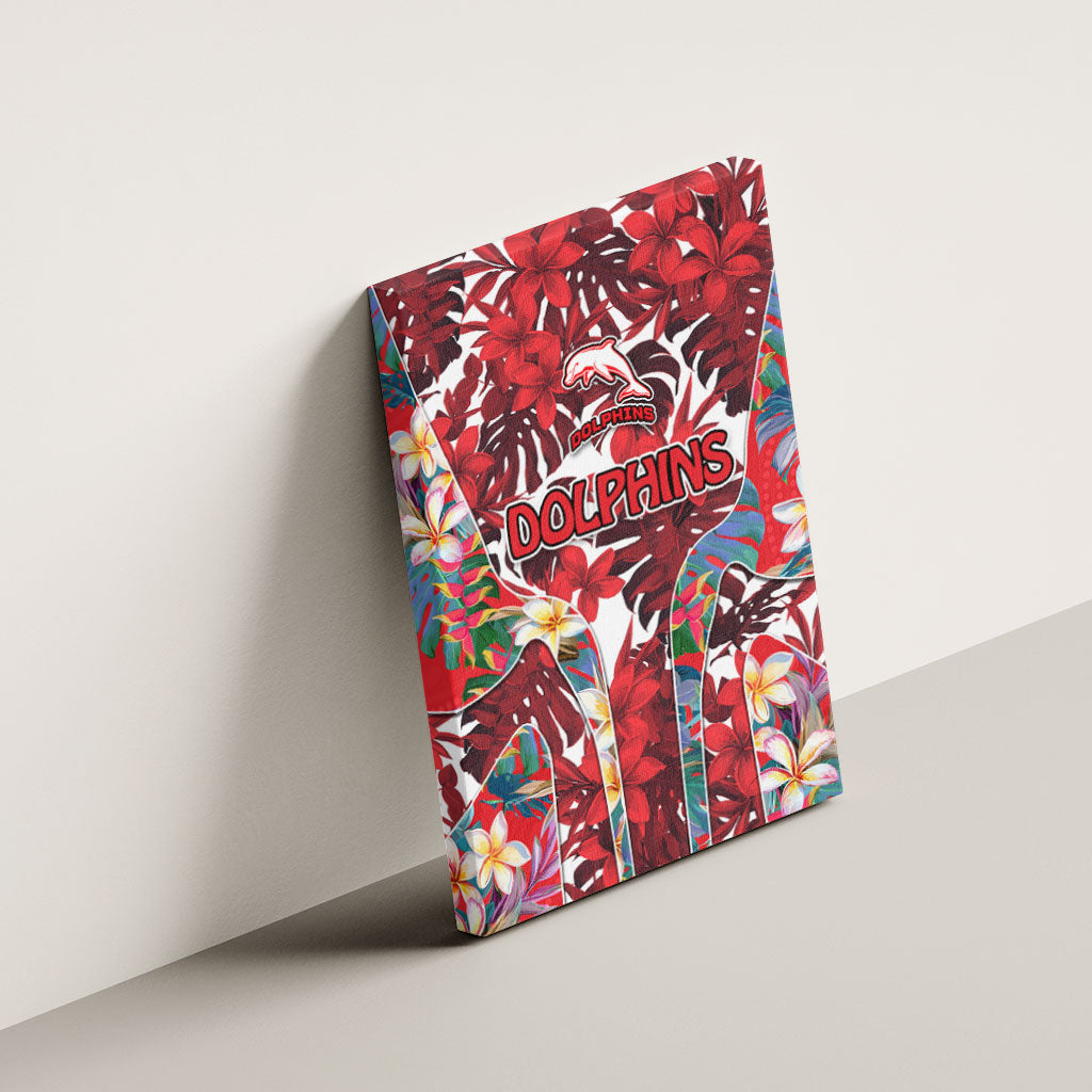 Dolphins Canvas Wall Art Tropical Hibiscus Floral Pattern With Red And White Accents