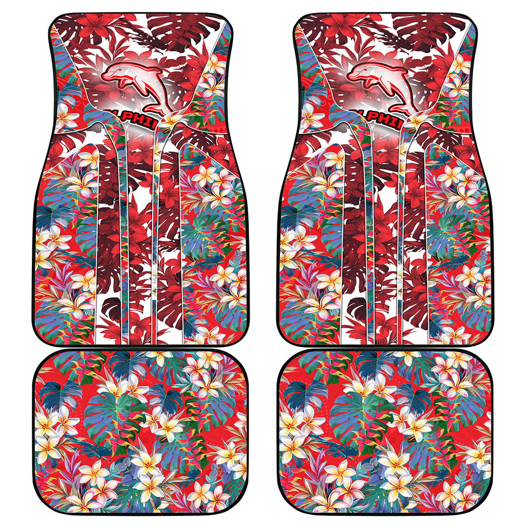 Dolphins Car Mats Tropical Hibiscus Floral Pattern With Red And White Accents