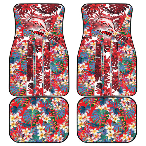 Dolphins Car Mats Tropical Hibiscus Floral Pattern With Red And White Accents