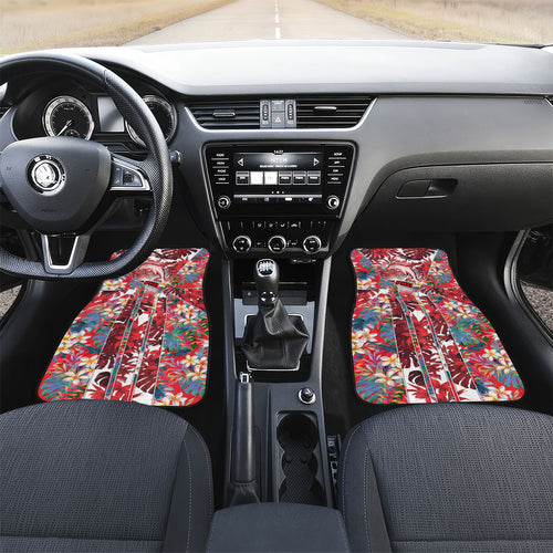 Dolphins Car Mats Tropical Hibiscus Floral Pattern With Red And White Accents