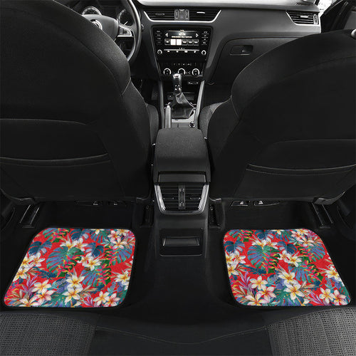 Dolphins Car Mats Tropical Hibiscus Floral Pattern With Red And White Accents