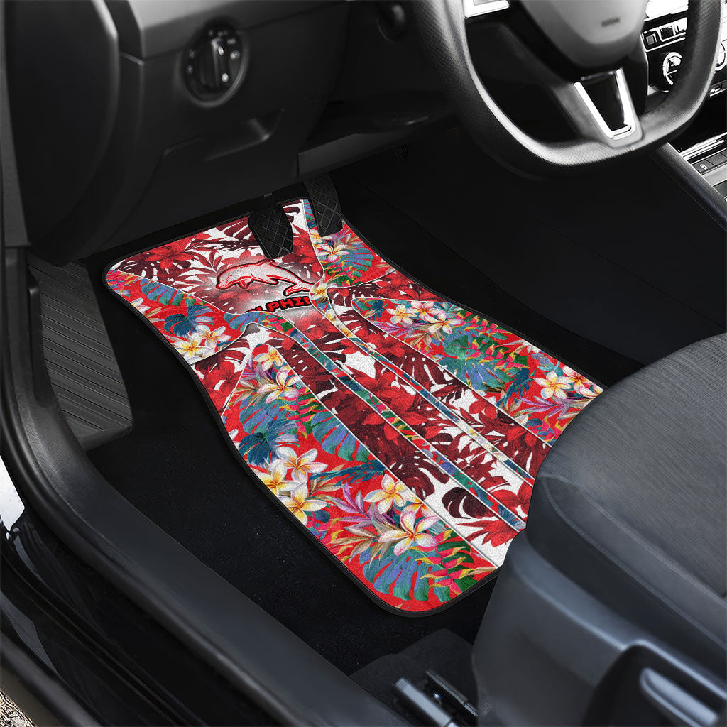 Dolphins Car Mats Tropical Hibiscus Floral Pattern With Red And White Accents