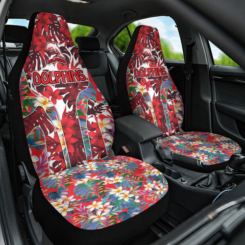 Dolphins Car Seat Cover Tropical Hibiscus Floral Pattern With Red And White Accents